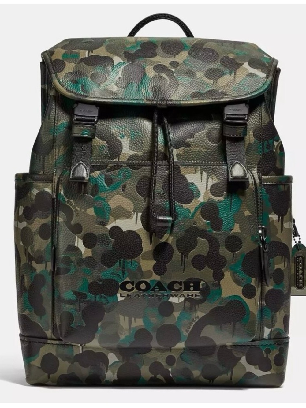 COACH League Green Camo Leather Backpack with Black Accents